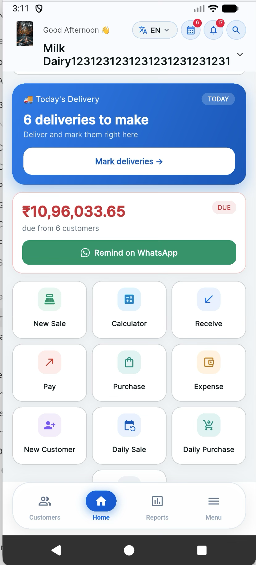 DAM app dashboard with billing and payment tools